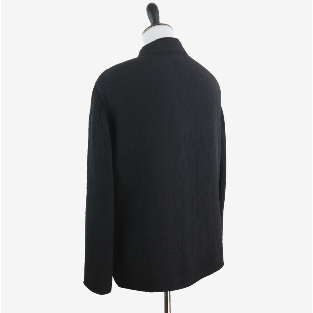 Eileen Fisher Size L Silk Crinkle Sponge Jacket Mandarin Collar Black - Picture 3 of 10